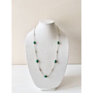 BANANA REPUBLIC Green Faceted Stone Gold Tone Chain Long Opera Necklace
